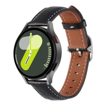 20mm Litchi Texture Square Buckle Genuine Leather Watch Band(Black)