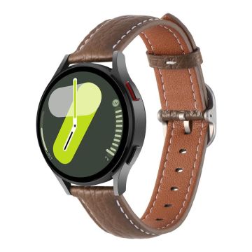 20mm Litchi Texture Square Buckle Genuine Leather Watch Band(Dark Brown)