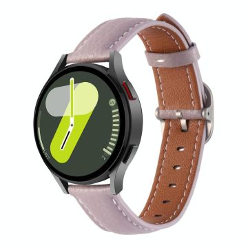 20mm Litchi Texture Square Buckle Genuine Leather Watch Band(Purple)