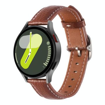 20mm Litchi Texture Square Buckle Genuine Leather Watch Band(Brown)