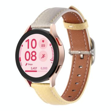 20mm Litchi Texture Square Buckle Genuine Leather Watch Band(Gray+Yellow)