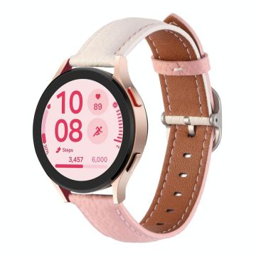 20mm Litchi Texture Square Buckle Genuine Leather Watch Band(White+Pink)