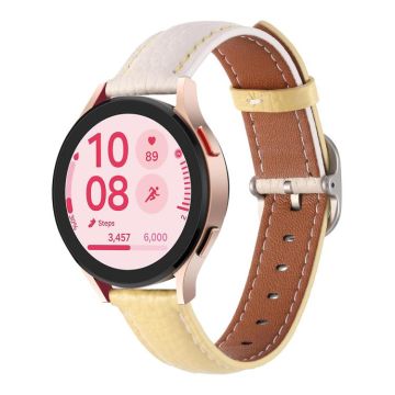 20mm Litchi Texture Square Buckle Genuine Leather Watch Band(White+Yellow)