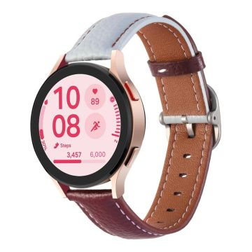 20mm Litchi Texture Square Buckle Genuine Leather Watch Band(Blue+Wine Red)