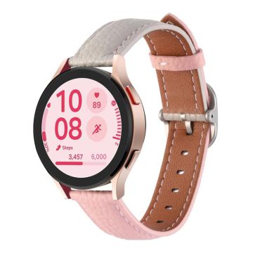 20mm Litchi Texture Square Buckle Genuine Leather Watch Band(Gray+Pink)