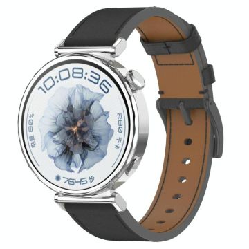 18mm Press Button Leather Watch Band(Black)