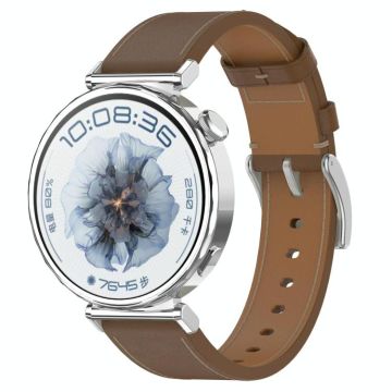 18mm Press Button Leather Watch Band(Brown)