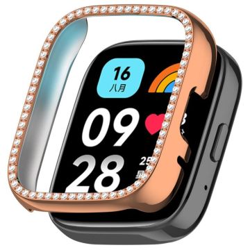 For Redmi Watch 3 / Watch 3 Lite Single Row Diamond Half Coverage Hollow PC Watch Protective Case(Rose Gold)