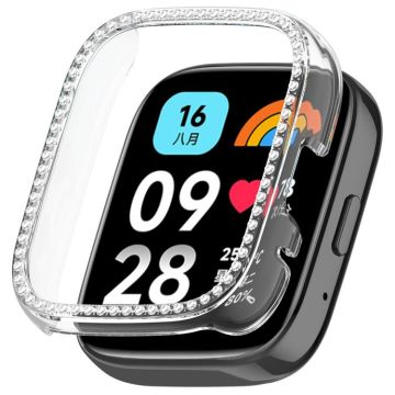 For Redmi Watch 3 / Watch 3 Lite Single Row Diamond Half Coverage Hollow PC Watch Protective Case(Transparent)