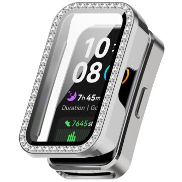 For Huawei Band 10 / 9 / 8 Single Row Diamond Tempered Film Integrated PC Watch Case(Silver)