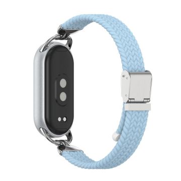 For Xiaomi Smart Band 10 / 9 / 8 Metal Head Two Sections Nylon Braided Watch Band(Misty Blue)