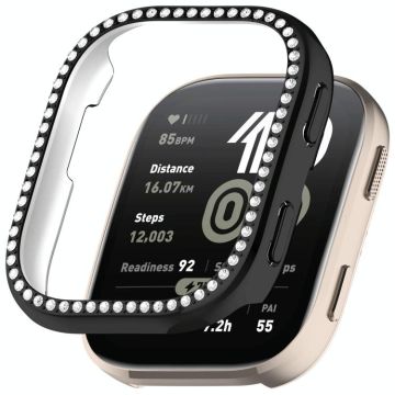 For Amazfit Bip 6 Single Row Diamond Half Coverage Hollow TPU Watch Protective Case(Black)