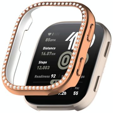 For Amazfit Bip 6 Single Row Diamond Half Coverage Hollow TPU Watch Protective Case(Rose Gold)