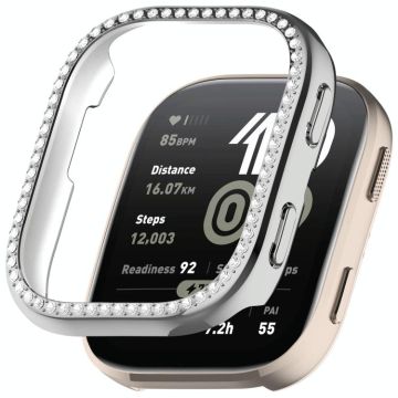 For Amazfit Bip 6 Single Row Diamond Half Coverage Hollow TPU Watch Protective Case(Silver)