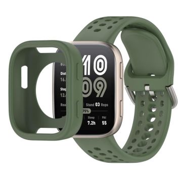 For Amazfit Bip 6 Sofe Case Integrated Silicone Watch Band(Dark Green)