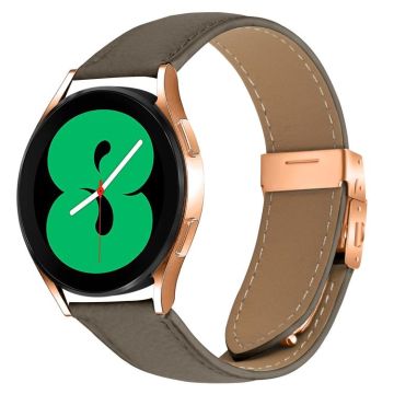 20mm Lychee Texture Rose Gold Turtle Back Buckle Leather Watch Band(Gray)