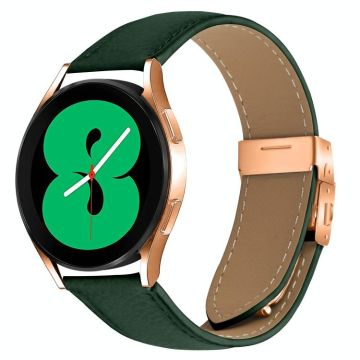 20mm Lychee Texture Rose Gold Turtle Back Buckle Leather Watch Band(Green)