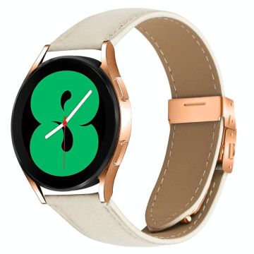 20mm Lychee Texture Rose Gold Turtle Back Buckle Leather Watch Band(Creamy White)