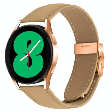 20mm Lychee Texture Rose Gold Turtle Back Buckle Leather Watch Band(Camel)