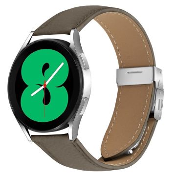 20mm Lychee Texture Silver Turtle Back Buckle Leather Watch Band(Gray)