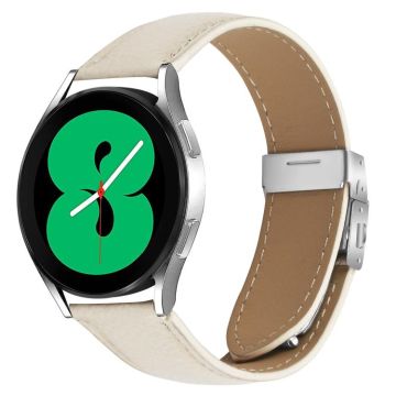 20mm Lychee Texture Silver Turtle Back Buckle Leather Watch Band(Creamy White)