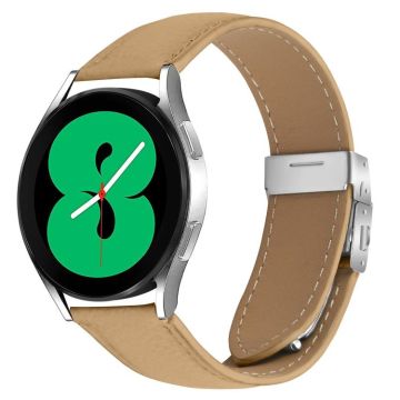 20mm Lychee Texture Silver Turtle Back Buckle Leather Watch Band(Camel)