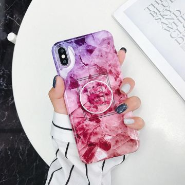 For iPhone X / XS Glossy Marble Folding Bracket Anti-drop TPU Case(Z11)