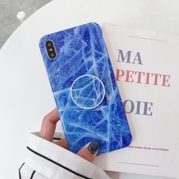 For iPhone X / XS Glossy Marble Folding Bracket Anti-drop TPU Case(Z25)