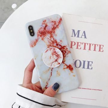 For iPhone X / XS Glossy Marble Folding Bracket Anti-drop TPU Case(Z15)