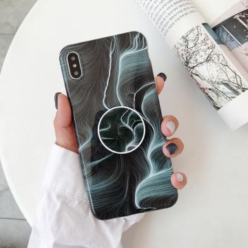 For iPhone X / XS Glossy Marble Folding Bracket Anti-drop TPU Case(Z14)