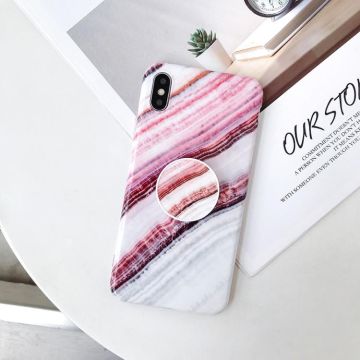 For iPhone XR Glossy Marble Folding Bracket Anti-drop TPU Case(Z18)