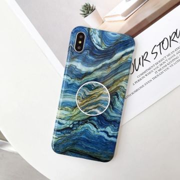 For iPhone XR Glossy Marble Folding Bracket Anti-drop TPU Case(Z13)