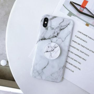For iPhone XR Glossy Marble Folding Bracket Anti-drop TPU Case(Z6)