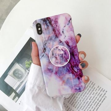 For iPhone XR Glossy Marble Folding Bracket Anti-drop TPU Case(Z9)