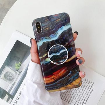 For iPhone XR Glossy Marble Folding Bracket Anti-drop TPU Case(Z27)