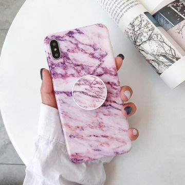 For iPhone XR Glossy Marble Folding Bracket Anti-drop TPU Case(Z19)