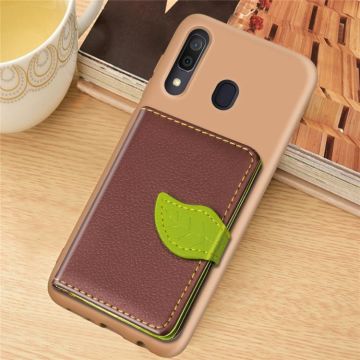 Litchi Pattern Card Bag Wallet Bracket + TPU Phone Case with Card Slot Wallet Bracket Function For Galaxy A30(Brown)