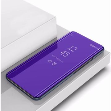 Plating Mirror Left and Right Flip Cover with Bracket Holster for Xiaomi CC9 / A3 Lite(Purple blue)