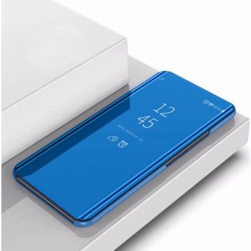 Plating Mirror Left and Right Flip Cover with Bracket Holster for Xiaomi CC9 / A3 Lite(Blue)