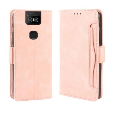 Wallet Style Skin Feel Calf Pattern Leather Case For Asus Zenfone 6 ZS630KL,with Separate Card Slot(Pink)