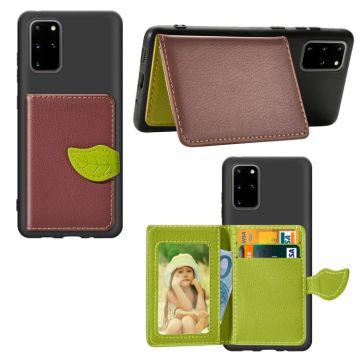 For Galaxy S20 Plus Leaf Buckle Litchi Texture Card Holder PU + TPU Case with Card Slot & Wallet & Holder & Photo Frame(Brown)