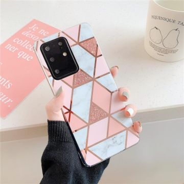 For Galaxy S20 Plus Plating Colorful Geometric Pattern Mosaic Marble TPU Mobile Phone Case(Pink PJ1)