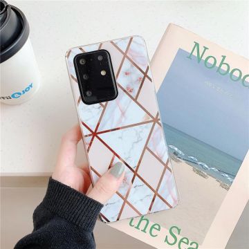 For Galaxy S20 Ultra Plating Colorful Geometric Pattern Mosaic Marble TPU Mobile Phone Case(White PJ3)