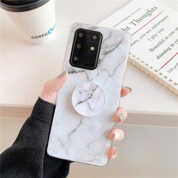 For Galaxy S20 Plus TPU Smooth Marble Pattern With Folding Bracket Mobile Phone Cose(White A1)