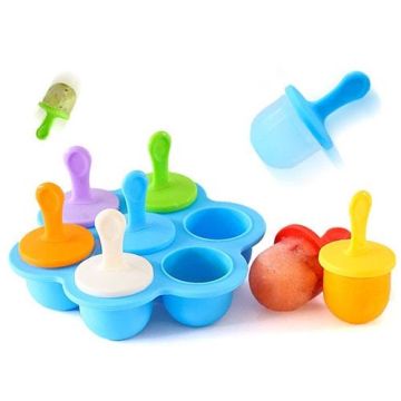 Silicone Mini Ice Pops Mold Ice Cream Ball Lolly Maker Popsicle Molds Baby DIY Food Supplement Tool(Blue)