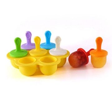 Silicone Mini Ice Pops Mold Ice Cream Ball Lolly Maker Popsicle Molds Baby DIY Food Supplement Tool(Yellow)