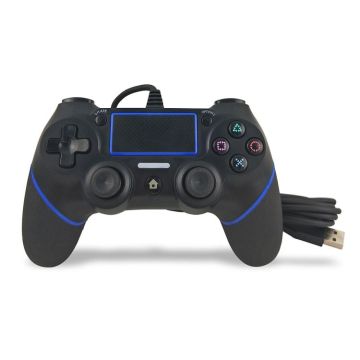 For PS4 Handle Wired Handle Cable Game Controller(Black Blue)