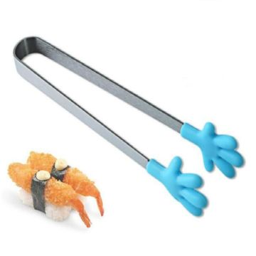 Silicone Stainless Steel Cooking Kitchen Ice Tong Food BBQ Salad Hand Clip(Blue)