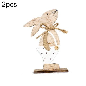 2 PCS Creative Easter Home Wooden Rabbit Decorative Ornaments(White Spotted  )