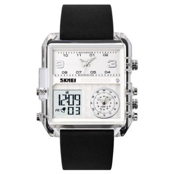 SKMEI 2021 Square Large Dial Triple Movement Men Sports Watch(Transparent White)